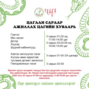 САР ШИНИЙН БАЯРЫН ӨДӨР АЖИЛЛАХ ХУВААРЬ